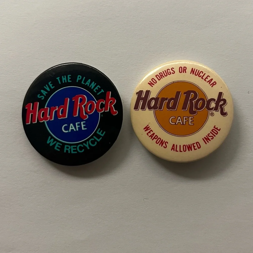 Vintage Hard Rock Cafe Pins Button No Drugs Or Nuclear Weapons Allowed & Recycle